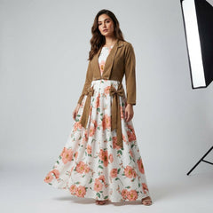 Winter Festival Digital Sleeve'less Maxi With Koti ❤️