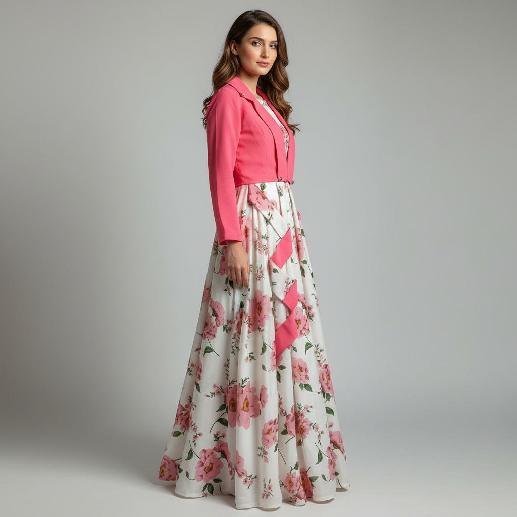 Winter Festival Digital Sleeve'less Maxi With Koti ❤️